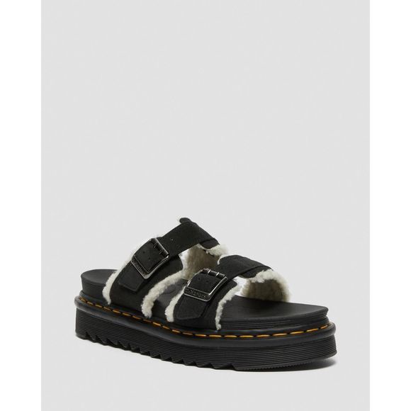 Dr. Martens MYLES SUEDE FUR-LINED BUCKLE SLIDE SANDALS (Unisex ) - Picture 3 of 10